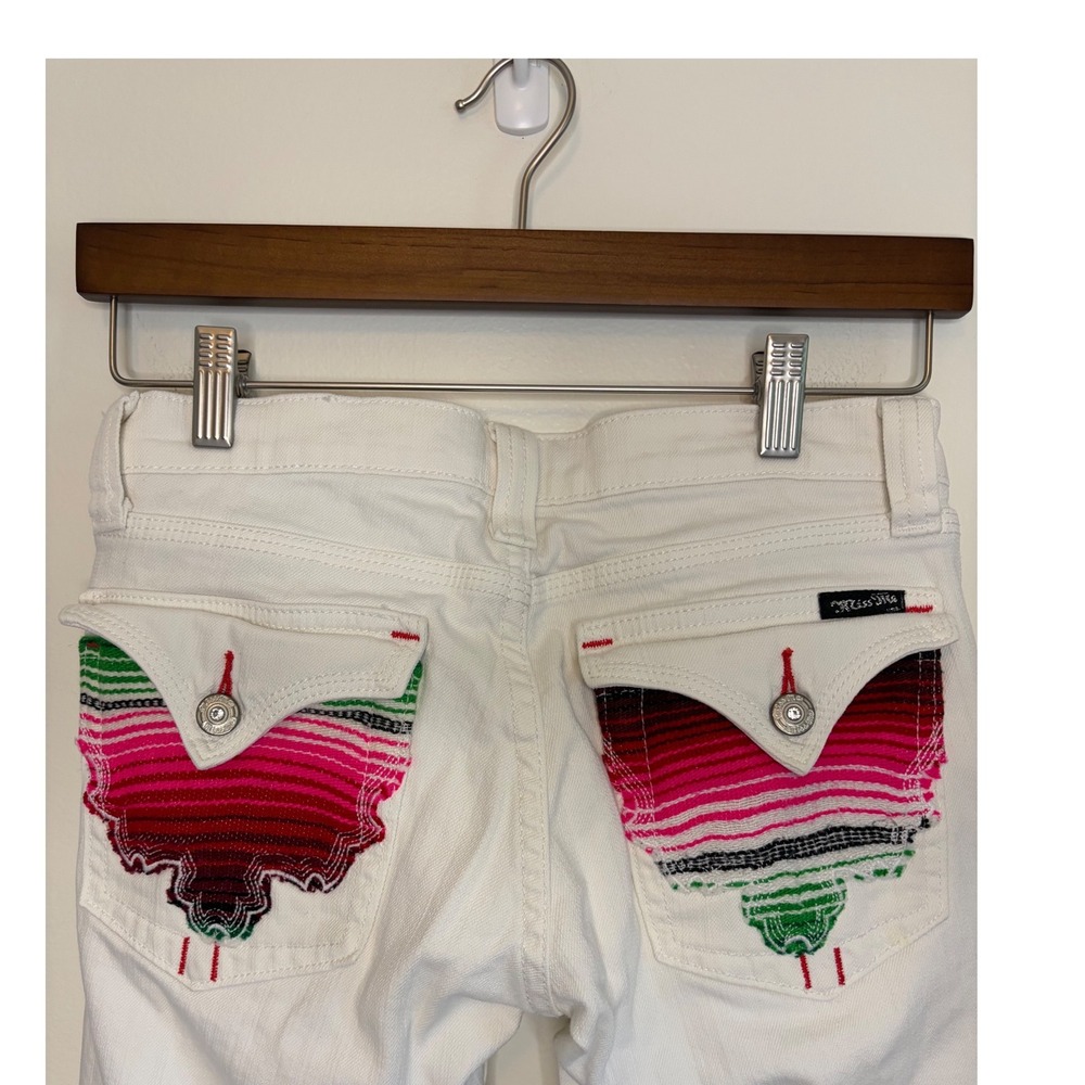 Y2K Miss Me White Serape Western Embroidered Flap Pocket Jeans Low rise Size 27